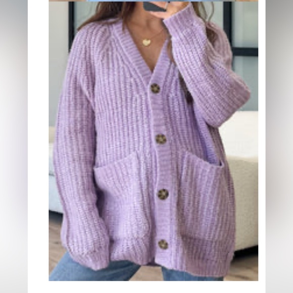 Shop Talulah Sweaters - Talulah Lavender Chunky Knit Cardigan